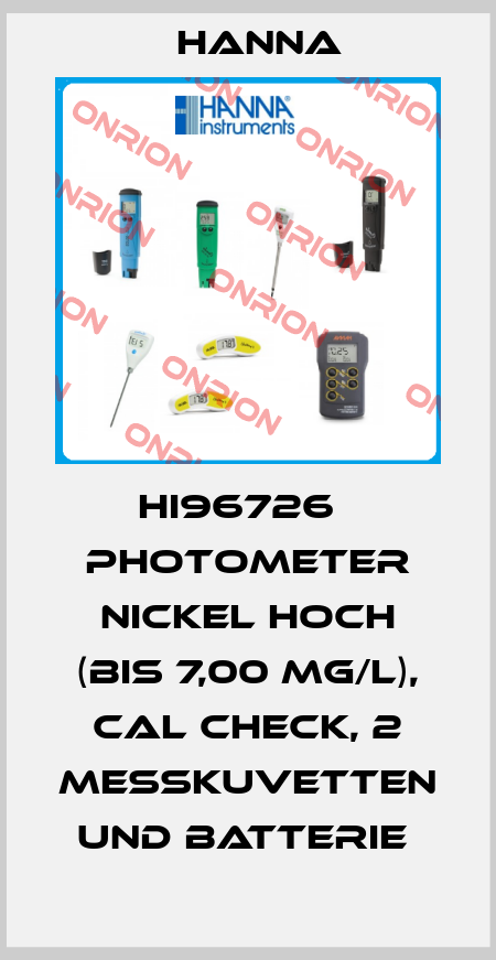 HI96726   PHOTOMETER NICKEL HOCH (BIS 7,00 MG/L), CAL CHECK, 2 MESSKUVETTEN UND BATTERIE  Hanna