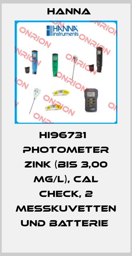 HI96731   PHOTOMETER ZINK (BIS 3,00 MG/L), CAL CHECK, 2 MESSKUVETTEN UND BATTERIE  Hanna