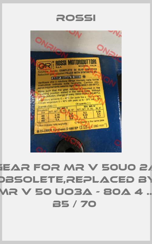 Gear For MR V 50U0 2A obsolete,replaced by MR V 50 UO3A - 80A 4 ... B5 / 70 -big