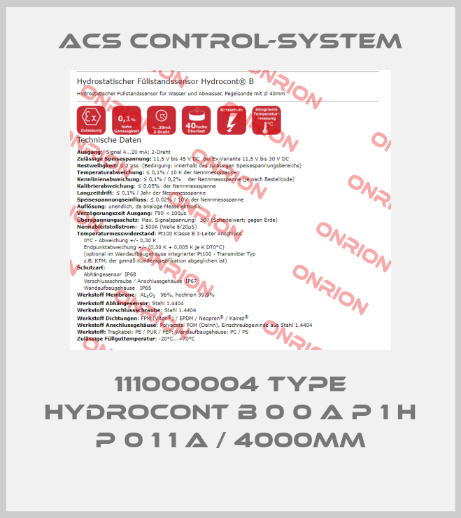 111000004 Type Hydrocont B 0 0 A P 1 H P 0 1 1 A / 4000mm-big