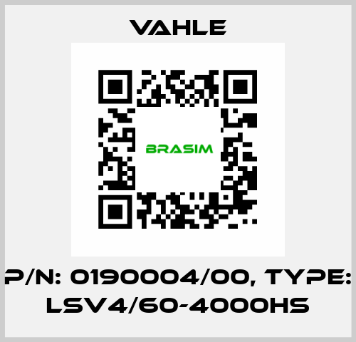 P/n: 0190004/00, Type: LSV4/60-4000HS Vahle