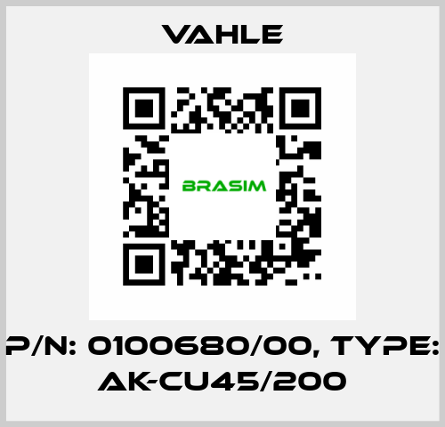 P/n: 0100680/00, Type: AK-CU45/200 Vahle