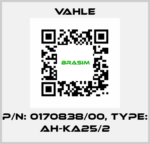 P/n: 0170838/00, Type: AH-KA25/2 Vahle