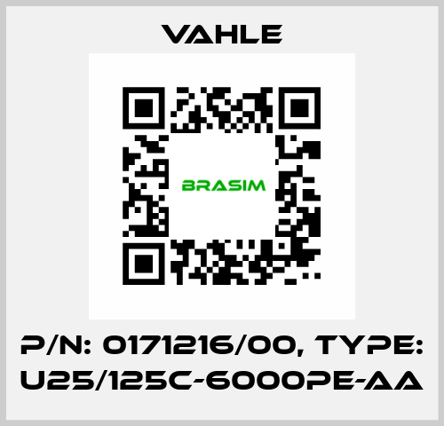 P/n: 0171216/00, Type: U25/125C-6000PE-AA Vahle