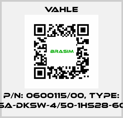 P/n: 0600115/00, Type: SA-DKSW-4/50-1HS28-60 Vahle