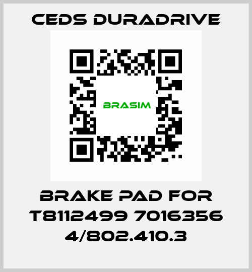 brake pad for T8112499 7016356 4/802.410.3 Ceds Duradrive