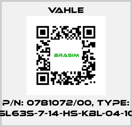 P/n: 0781072/00, Type: SA-KESL63S-7-14-HS-KBL-04-10-08-10 Vahle