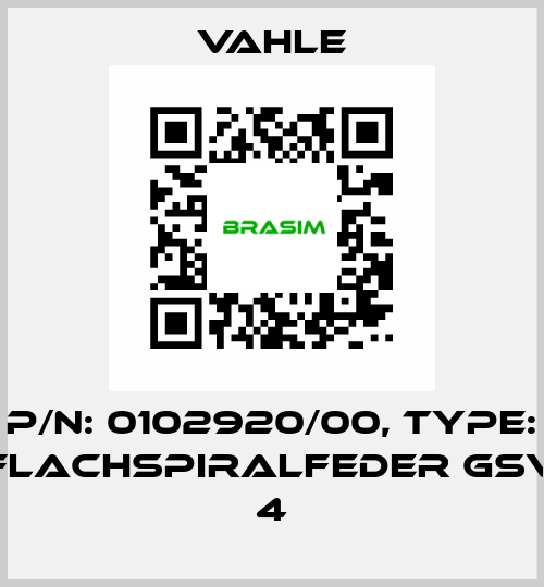 P/n: 0102920/00, Type: FLACHSPIRALFEDER GSV 4 Vahle