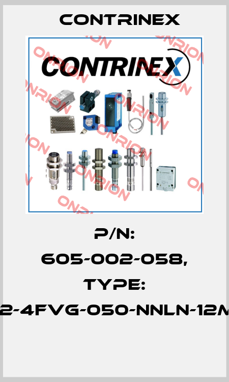 P/N: 605-002-058, Type: S12-4FVG-050-NNLN-12MG  Contrinex