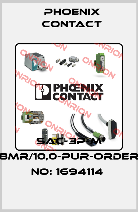 SAC-3P-M 8MR/10,0-PUR-ORDER NO: 1694114  Phoenix Contact
