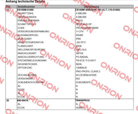 CEV-65-M-01460 PROG + 490-00416 TR Electronic