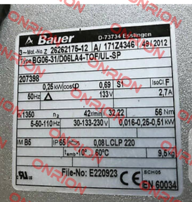 BG06-31 D06LA 4-TOF/UL-SP(P/N 171Z4346) Bauer