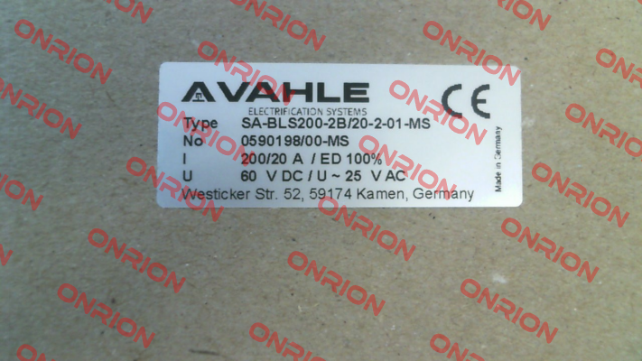 SA-BLS200-2B/20-2-01-MS (p/n 0590198/00-MS) Vahle