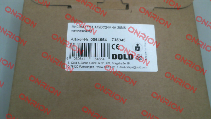 p/n: 0064654, Type: BH9253.11/61 AC/DC24V 4A 20MS Dold