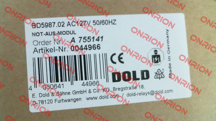 p/n: 0044966, Type: BD5987.02 AC127V 50/60HZ Dold